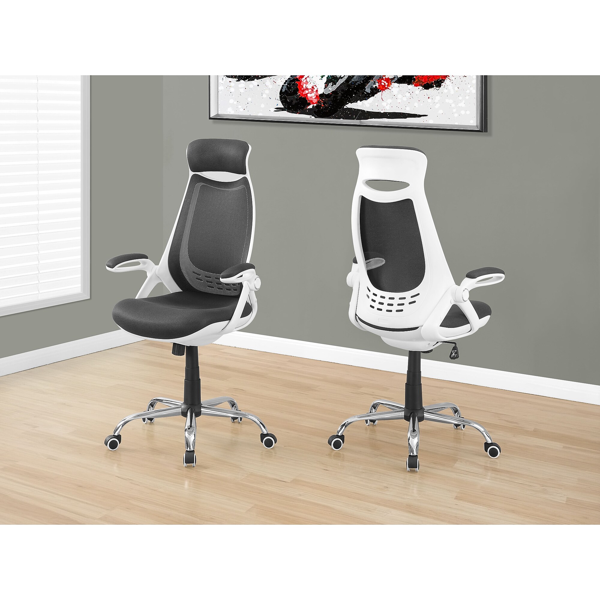 Monarch Specialties Inc. Ergonomic Mesh Fabric Swivel Computer and Desk Chair, White/Grey (I 7269) Sansujyuku sansujyuku.com