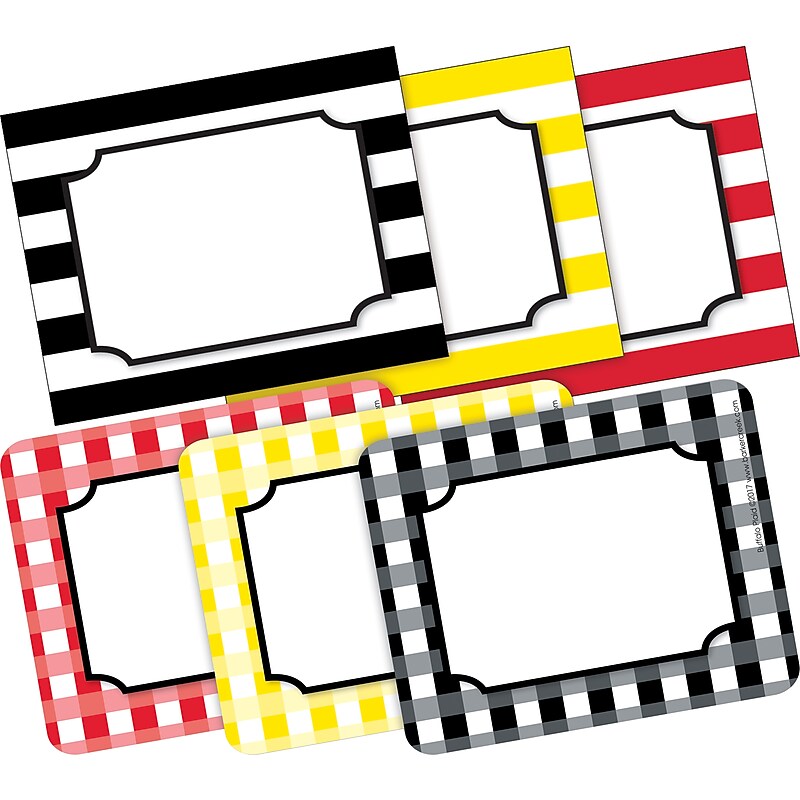 Barker Creek Self-adhesive Buffalo Plaid & Wide Stripes School Name Tags, 2.75" x 3.5", 90/Set (BC3779) image 1