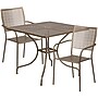 Flash Furniture Oia Indoor-Outdoor 35.5" Square Steel Patio Table Set with 2 Square Back Chairs, Gold (CO35SQ02CHR2GD)~#|#~sp4259242_sc7