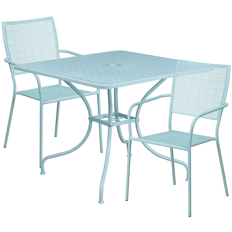 Flash Furniture Oia Indoor-Outdoor 35.5" Square Steel Patio Table Set with 2 Square Back Chairs, Sky Blue (CO35SQ02CHR2SB) image 1