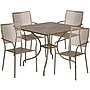 Flash Furniture Oia Indoor-Outdoor 35.5" Square Steel Patio Table Set with 4 Square Back Chairs, Gold (CO35SQ02CHR4GD)~#|#~sp4259248_sc7