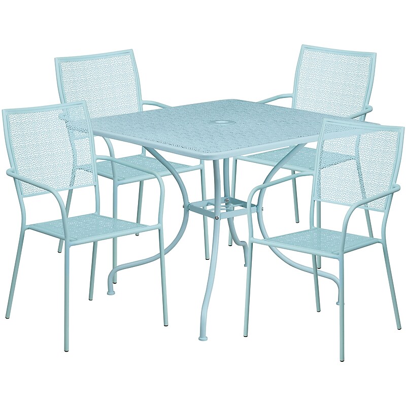 Flash Furniture Oia Indoor-Outdoor 35.5" Square Steel Patio Table Set with 4 Square Back Chairs, Sky Blue (CO35SQ02CHR4SB) image 1