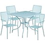 Flash Furniture Oia Indoor-Outdoor 35.5" Square Steel Patio Table Set with 4 Square Back Chairs, Sky Blue (CO35SQ02CHR4SB)~#|#~sp4259252_sc7