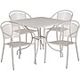 Flash Furniture Oia Indoor-Outdoor 35.5" Square Steel Patio Table Set with 4 Round Back Chairs, Light Gray (CO35SQ03CHR4SV)~#|#~sp4259264_sc7