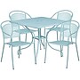 Flash Furniture Oia Indoor-Outdoor 35.5" Square Steel Patio Table Set with 4 Round Back Chairs, Sky Blue (CO35SQ03CHR4SB)~#|#~sp4259265_sc7