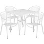 Flash Furniture Oia Indoor-Outdoor 35.5" Square Steel Patio Table Set with 4 Round Back Chairs, White (CO35SQ03CHR4WH)~#|#~sp4259266_sc7