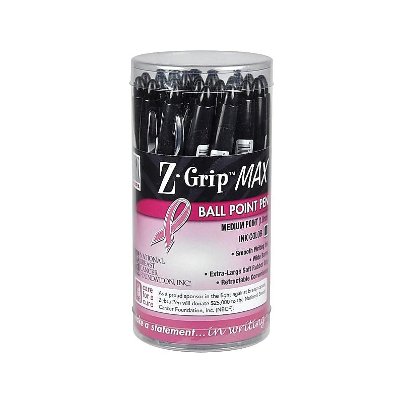 Zebra Z-Grip Max BCA Retractable Ballpoint Pen, Bold Point, 1.2mm, Black Ink, 24 Pack (32577) image 1