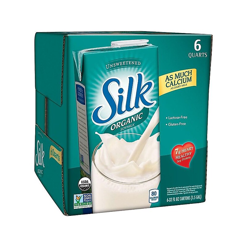 Silk Organic Unsweetened Original Lactose Free Soy Milk, 32 oz., 6/Carton (WWI00106) image 1