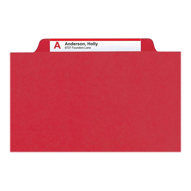 Smead Pressboard Classification Folders w/SafeSHIELD Fasteners, Legal Size, 3 Dividers, Red, 10/Box (19095) image 1