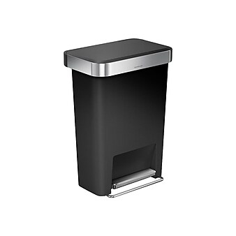 simplehuman Indoor Step Trash Can, Black Plastic, 12 Gal. (CW1385)