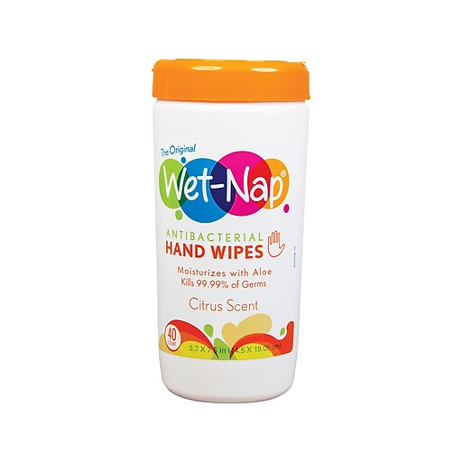 WetNap® Antibacterial Hand Sanitizing Wipes, Citrus Scent, 40 Count