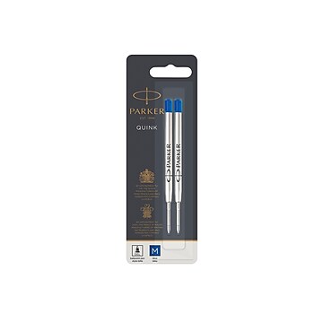 Parker Quink Gel-Ink Pen Refills, Medium Tip, Blue Ink, 2/Pack (1950364)