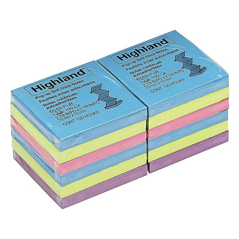Highland Pop-up Notes, 3" x 3", Assorted Collection, 100 Sheet/Pad, 12 Pads/Pack (6549-PUB) image 1