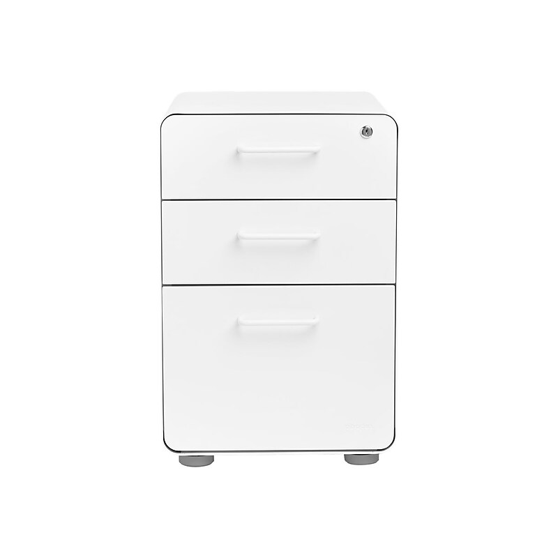 Poppin Stow 3-Drawer Mobile Vertical File Cabinet, Letter/Legal Size, Lockable, 24"H x 15.75"W x 20"D, White (100425) image 1
