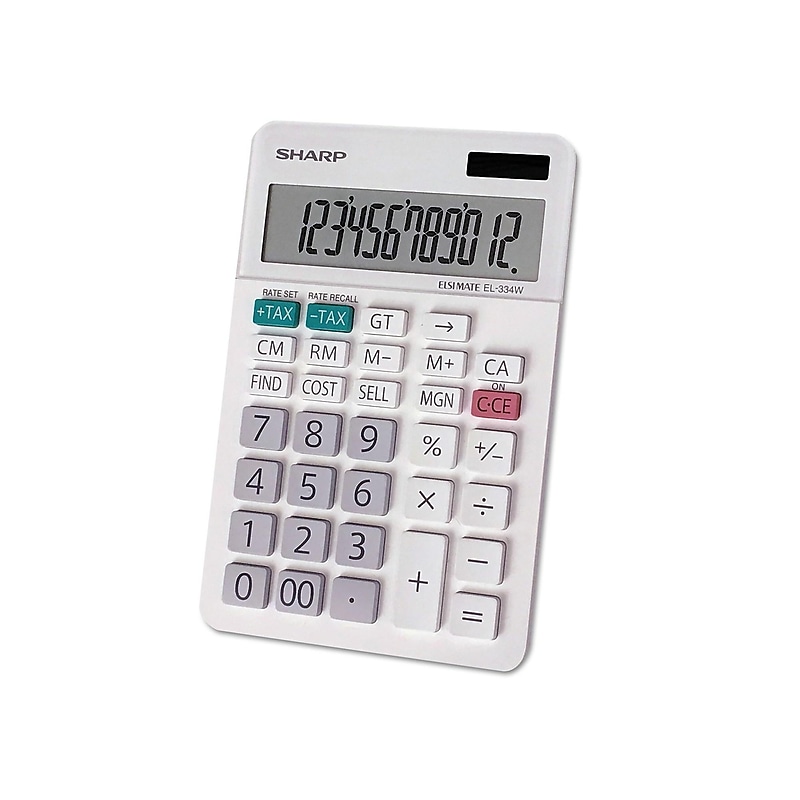 Sharp Elsi Mate EL-334WB 12-Digit Desktop Calculator, White image 1