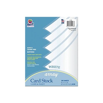 Pacon Array Cardstock Paper, 65 lbs, 8.5" x 11", White, 100/Pack (101188)