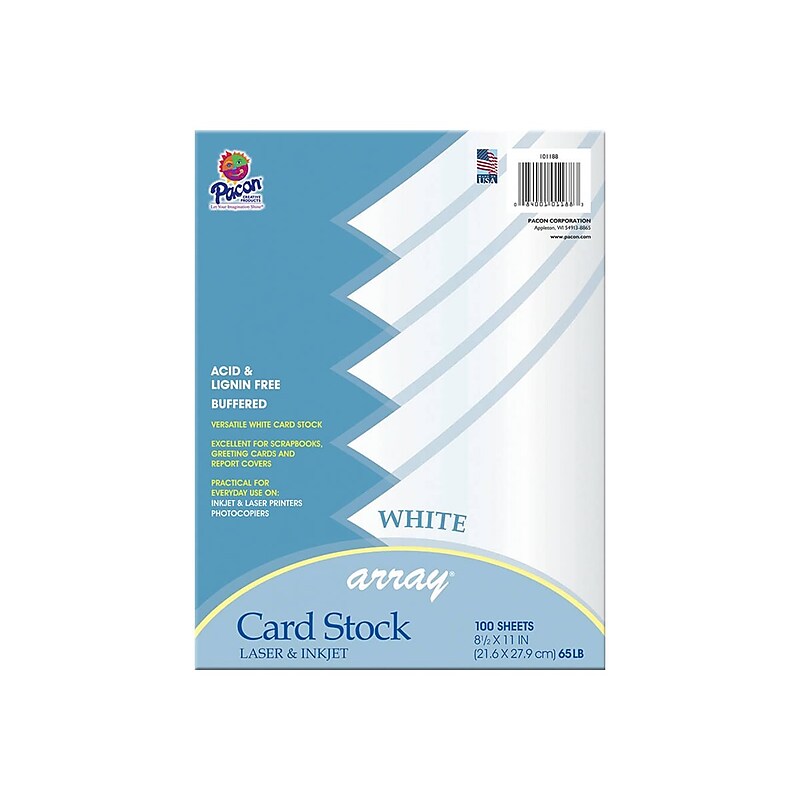 Array 65 lb. Cardstock Paper, 8.5" x 11", White, 100 Sheets/Pack (101188) image 1
