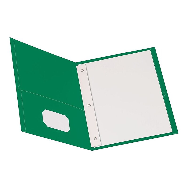 Oxford 2-Pocket 0 Smooth 2-Pocket Paper Portfolio Folder with Fasteners, Hunter Green, 25/Box (57756EE) image 1