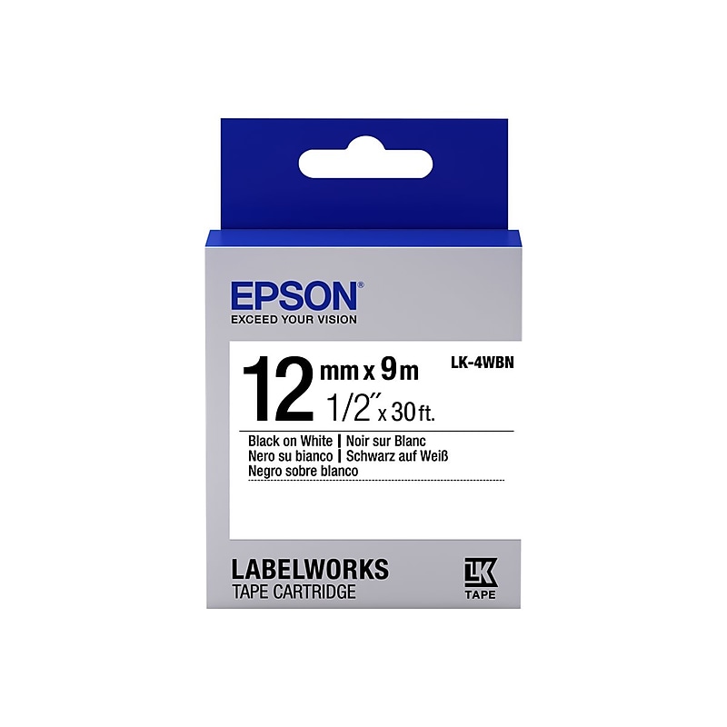 Epson LabelWorks LK-4WBN Label Maker Tape, 0.47"W, Black On White image 1