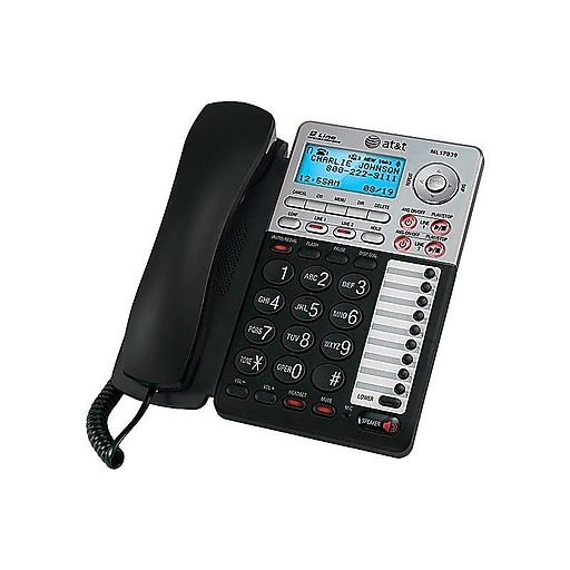 AT&T ML17939 2Line Corded Phone, Silver/Black Staples