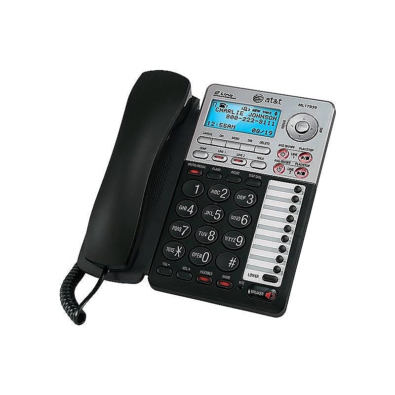 AT&T ML17939 2-Line Corded Phone, Silver/Black image 1