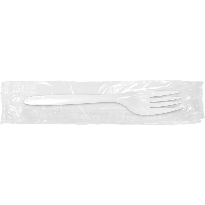 Berkley Square Individually Wrapped Polypropylene Forks, Medium-Weight, White, 1000/Carton (1102000) image 1