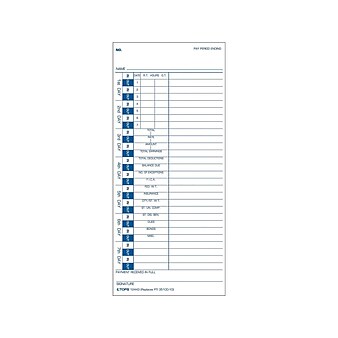 TOPS Time Cards for Pyramid M3500 and 3700 Time Clocks, 100/Pack (TOP 12443)
