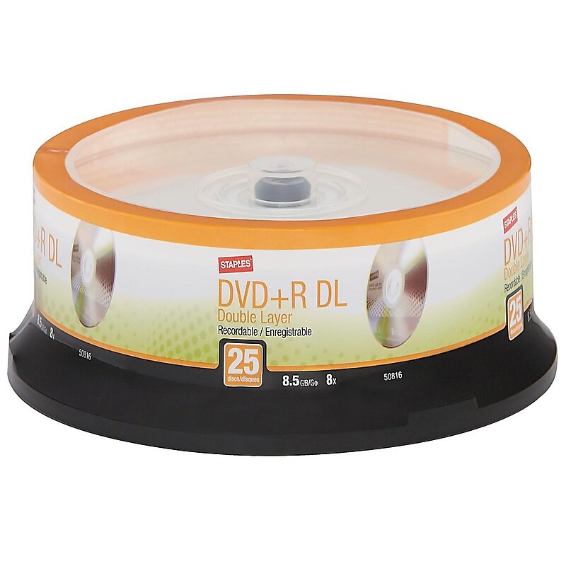 Staples 50816 8x DVD+R DL, Silver, 25/Pack image 1