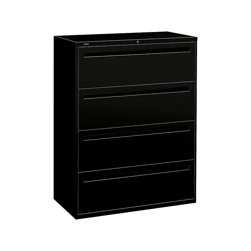 HON Brigade 700 Series 4-Drawer Lateral File Cabinet, Locking, Black, Letter/Legal, 42"W (H794.L.P) image 1