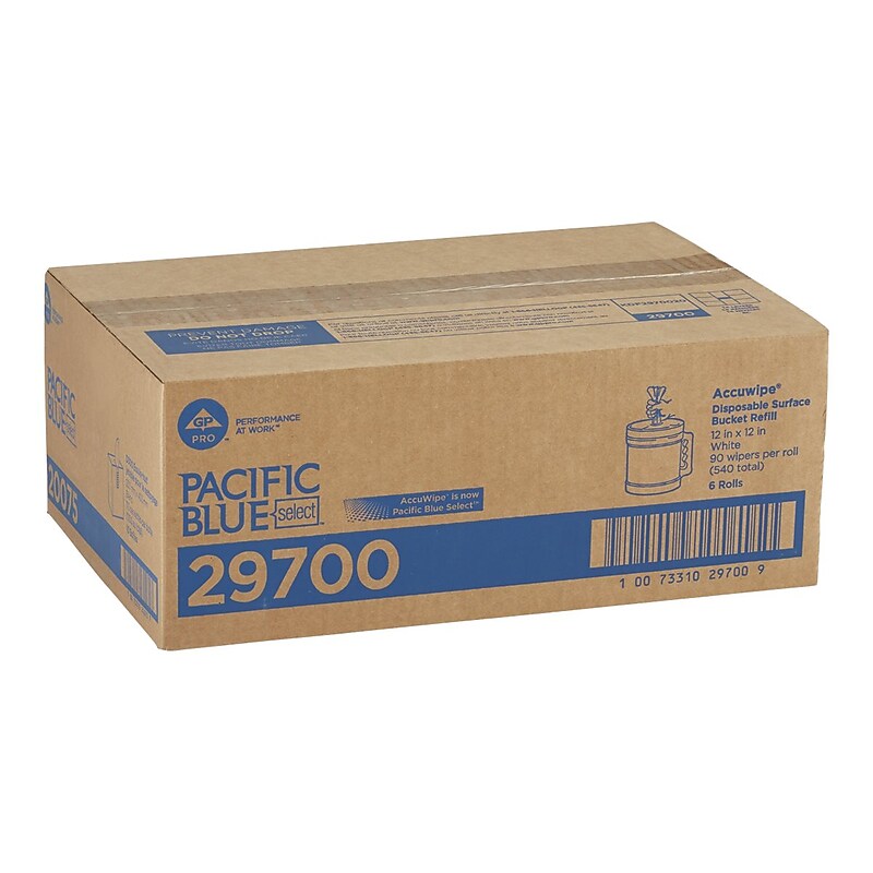 Pacific Blue Select Cleaning Wipers, 12", White, 90 Sheets/Roll, 6/Carton (29700) image 1