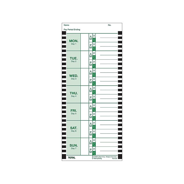 Lathem Time Cards for 2100HD/800P Time Clocks, 100/Box (E8