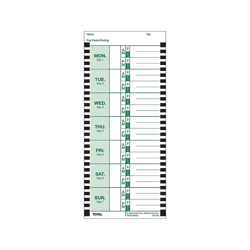 Lathem Time Cards for 2100HD/800P Time Clocks, 100/Box (E8-100) image 1