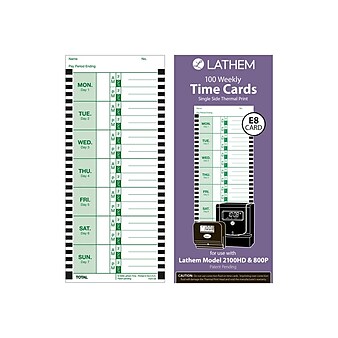 Lathem Time Cards for 2100HD/800P Time Clocks, 100/Box (E8-100)