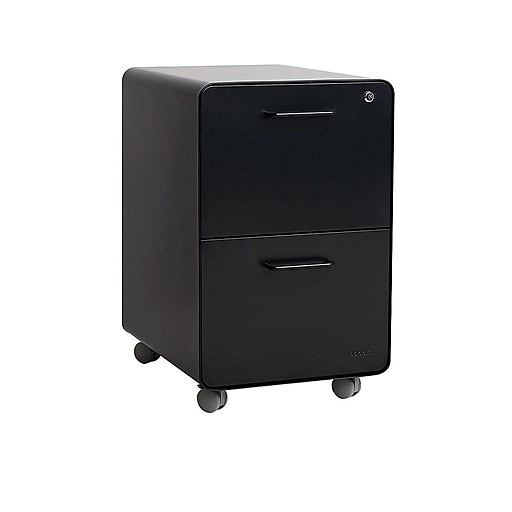poppin stow 2-drawer vertical file cabinet, mobile/pedestal, black,  letter/legal, 20"d (103107)