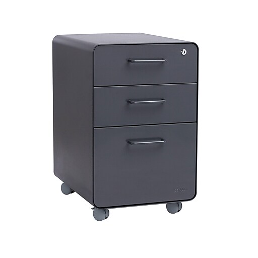 Poppin Stow 3Drawer Vertical File Mobile/Pedestal, Charcoal