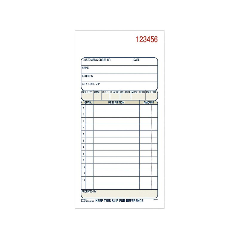 Adams 3-Part Carbonless Sales Orders, 7.19"L x 3.34"W, 50 Sets/Book (TC3705) image 1
