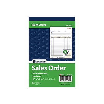 Adams 2-Part Carbonless Sales Orders, 8.44"L x 5.56"W, 50 Sets/Book (DC5805)