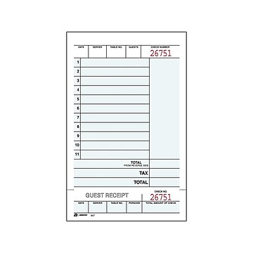 Adams 2-Part Carbonless Guest Checks, 4.25"L x 7.25"W, 250 Sets/Book (947SWC)