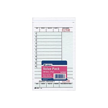Adams 2-Part Carbonless Guest Checks, 4.25"L x 7.25"W, 250 Sets/Book (947SWC)