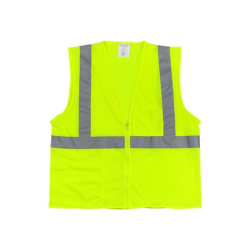 Protective Industrial Products High Visibility Zipper Safety Vest, ANSI Class R2, Lime Yellow, 2XL (302-0702Z-LY/2X) image 1