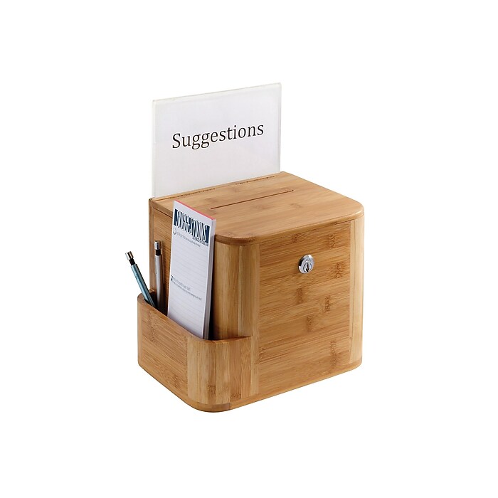 Safco Bamboo Locking Wood Suggestion Box, Natural (4237NA) | Staples