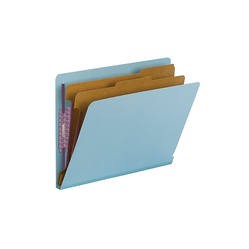 Smead End Tab Pressboard Classification Folders with SafeSHIELD Fasteners, Letter Size, Blue, 10/Box (26781) image 1