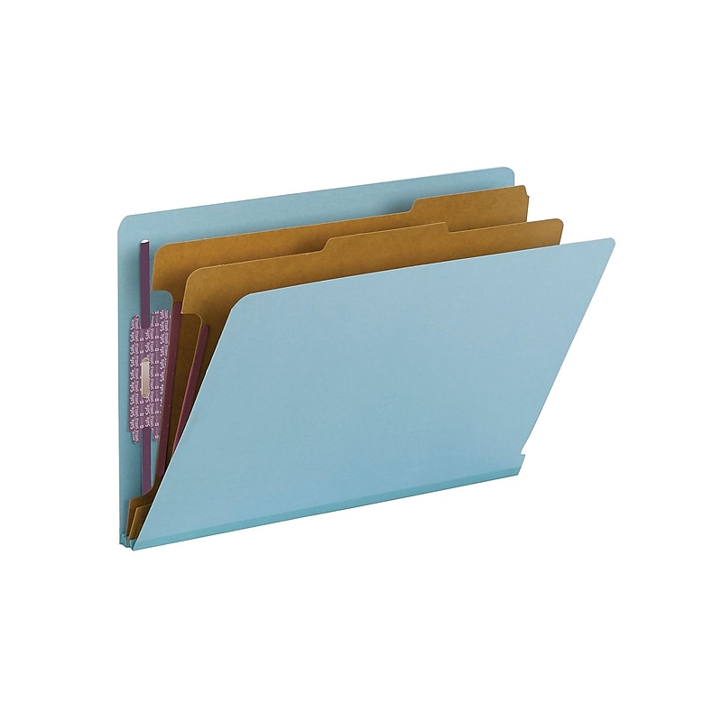 Smead End Tab Pressboard Classification Folders with SafeSHIELD Fasteners, Legal Size, Blue, 10/Box (29781) image 1