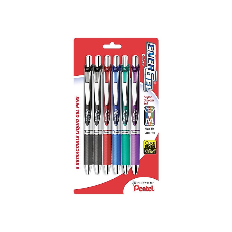 Pentel EnerGel RTX Retractable Gel Pens, Medium Point, Assorted Ink, 6/Pack (BL77BP6M) image 1