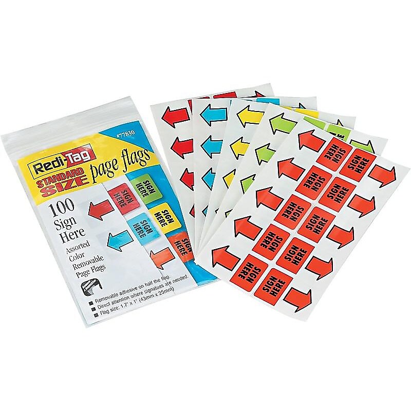 Redi-Tag Sign Here Flags, Assorted Colors, 1.69" Wide, 100/Pack (77830) image 1