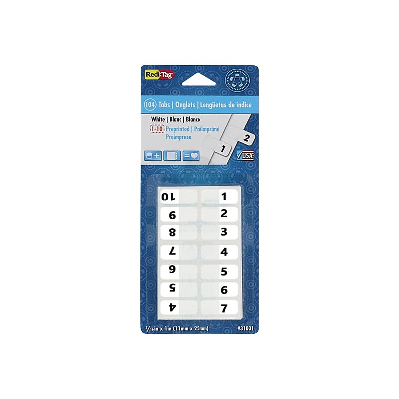 Redi-Tag® Numerical Tabs, White, 1" Wide, 104 Tabs per Pack (31001) image 1