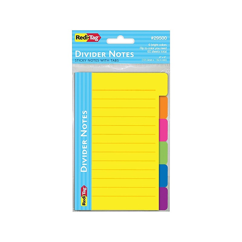 Redi-Tag Divider Notes with Tabs, 4" Wide Assorted Colors, 60/Pk (29500) image 1