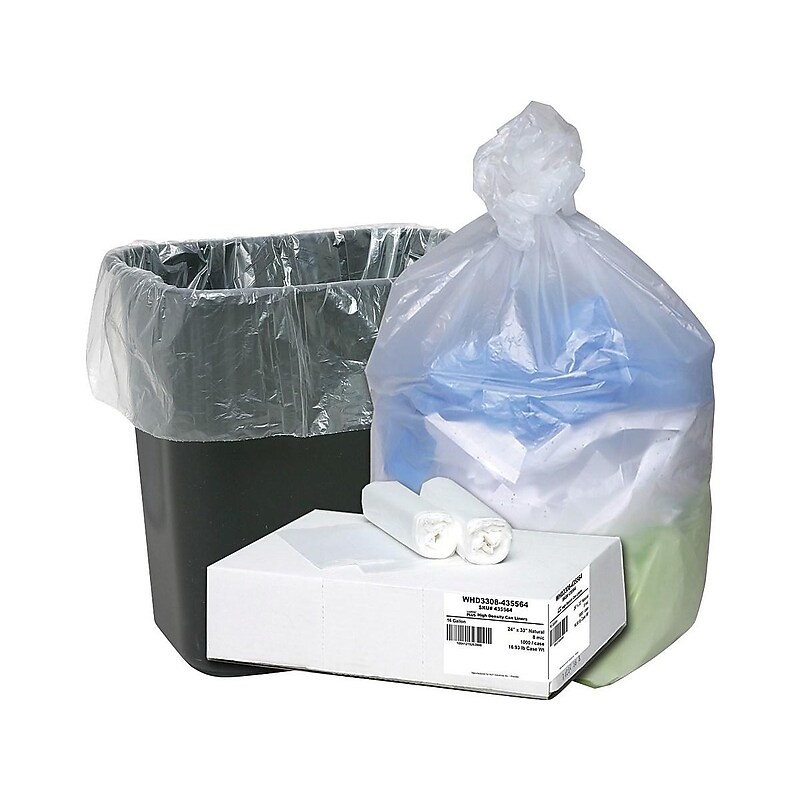 Berry Global Ultra Plus 16 Gallon Industrial Trash Bag, 24" x 32", High Density, 8 mic, Natural, 1000 Bags/Box (WHD 3308) image 1