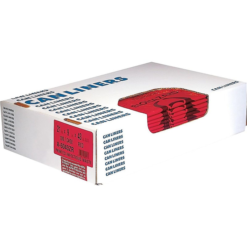 Heritage Healthcare 40-45 Gallon Printed Bags/Liners, High Density, 16 Mic, Red, 250 Bags/Box (Z8048VR P01) image 1