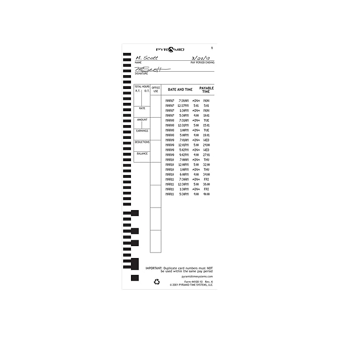 Pyramid Time Cards for 4000/4000HD/5000+/5000+HD Time Clocks